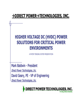 Higher Voltage Dc (Hvdc)