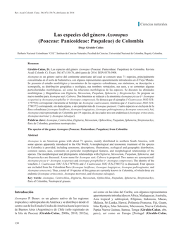 Las Especies Del Género Axonopus (Poaceae: Panicoideae: Paspaleae) De Colombia Diego Giraldo-Cañas