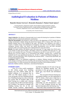 Audiological Evaluation in Patients of Diabetes Mellitus