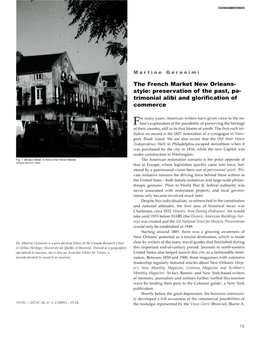 The French Market New Orleans­ Style: Preservation of the Past, Pa­ Trimonial Alibi and Glorification of Commerce