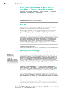 The Impact of Rheumatoid Arthritis on Bone Loss: Links to Osteoporosis and Osteopenia