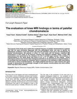 The Evaluatıon of Knee MRI Fındıngs in Terms of Patellar Chondromalacia