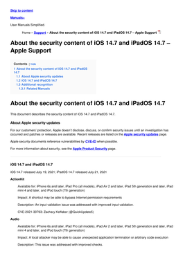 About the Security Content of Ios 14.7 and Ipados 14.7 – Apple Support