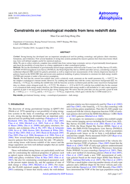 Constraints on Cosmological Models from Lens Redshift Data