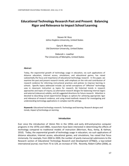 Educational Technology Research Past and Present: Balancing Rigor and Relevance to Impact School Learning