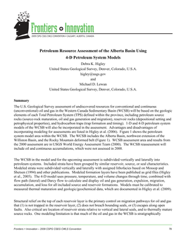 Petroleum Resource Assessment of the Alberta Basin Using 4-D Petroleum System Models Debra K