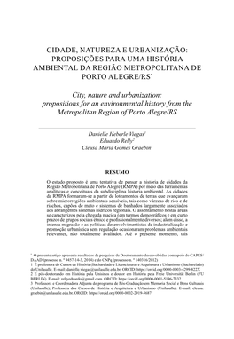 Cidade, Natureza E Urbanização: Proposições Para Uma História Ambiental Da Região Metropolitana De Porto Alegre/Rs*