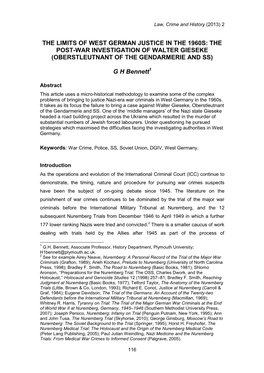 The Limits of West German Justice in the 1960S: the Post-War Investigation of Walter Gieseke (Oberstleutnant of the Gendarmerie and Ss)