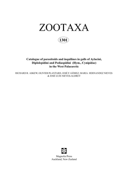 Zootaxa: Catalogue of Parasitoids and Inquilines in Galls of Aylacini