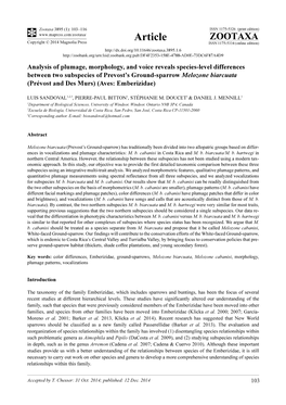 Analysis of Plumage, Morphology, and Voice Reveals Species-Level