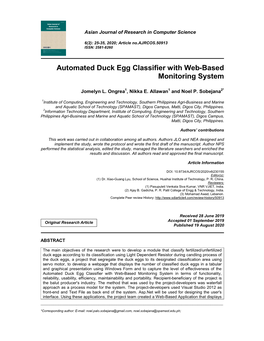 Automated Duck Egg Classifier with Web-Based Monitoring System