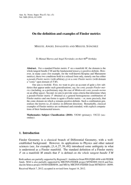 ON the DEFINITION and EXAMPLES of FINSLER METRICS 815 the Norm from Suitable Candidates to Unit (Conic) Ball B (Proposition 2.13, Theo- Rem 2.14)