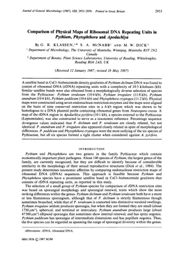 Comparison of Physical Maps of Ribosomal DNA Repeating Units in Pythium, Phytophthora and Apodachlya