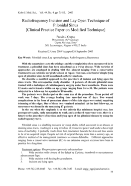 Radiofrequency Incision and Lay Open Technique of Pilonidal Sinus [Clinical Practice Paper on Modified Technique]