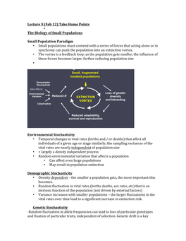 Lecture 9 (Feb 12) Take Home Points • the Biology of Small Populations