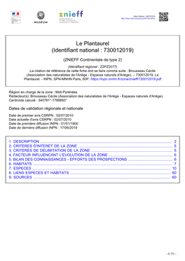 Le Plantaurel (Identifiant National : 730012019)