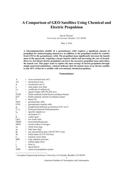 A Comparison of GEO Satellites Using Chemical and Electric Propulsion