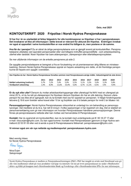 KONTOUTSKRIFT 2020 Fripolise I Norsk Hydros Pensjonskasse