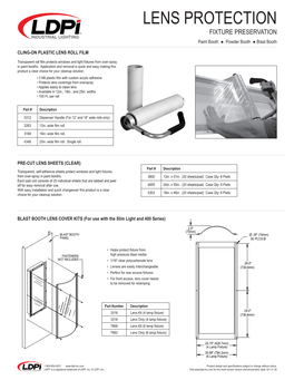 LENS PROTECTION FIXTURE PRESERVATION Paint Booth ● Powder Booth ● Blast Booth