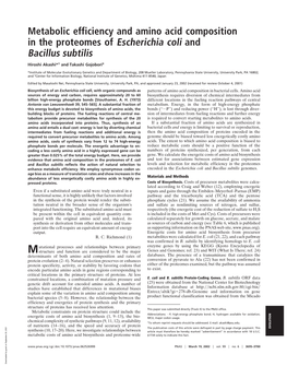 Metabolic Efficiency and Amino Acid Composition in the Proteomes of Escherichia Coli and Bacillus Subtilis