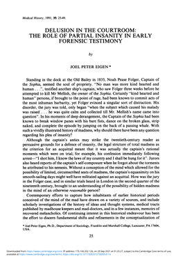 The Role of Partial Insanity in Early Forensic Testimony