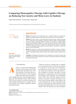 Comparing Metacognitive Therapy with Cognitive Therapy on Reducing Test Anxiety and Meta-Worry in Students