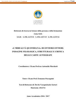 «L'irrealtà Quotidiana» Di Ottiero Ottieri. Indagine