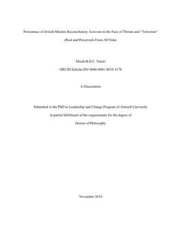 Persistence of Jewish-Muslim Reconciliatory Activism in the Face of Threats and “Terrorism” (Real and Perceived) from All Si