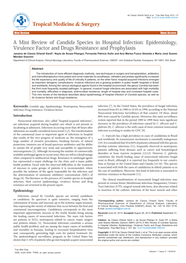 A Mini Review of Candida Species in Hospital Infection: Epidemiology