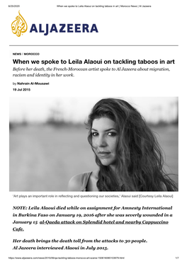 When We Spoke to Leila Alaoui on Tackling Taboos in Art | Morocco News | Al Jazeera