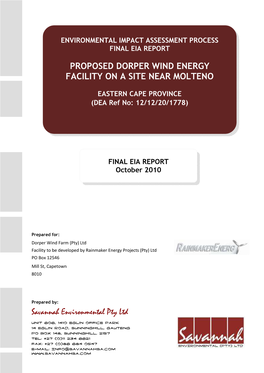 Savannah Environmental Pty Ltd PROPOSED DORPER WIND