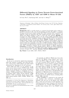 Differential Signaling Via Tumor Necrosis Factor-Associated Factors (Trafs) by CD27 and CD40 in Mouse B Cells