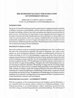 Bio-Hydrometallurgy for Extraction of Nonferrous Metals