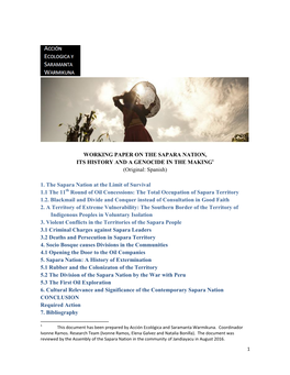 1. the Sapara Nation at the Limit of Survival 1.1 the 11Th Round of Oil Concessions: the Total Occupation of Sapara Territory 1.2