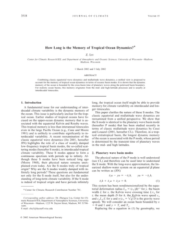 How Long Is the Memory of Tropical Ocean Dynamics?*