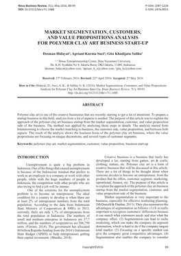 Market Segmentation, Customers, and Value Propositions Analysis for Polymer Clay Art Business Start-Up