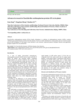 Advances in Research of Fasciclin-Like Arabinogalactan Proteins (Flas) in Plants