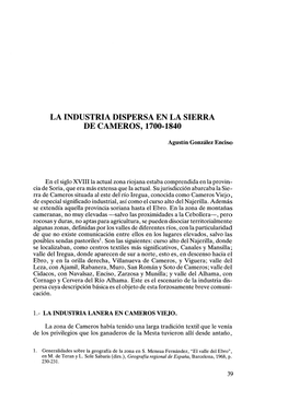La Industria Dispersa En La Sierra De Cameros, 1700-1840