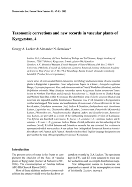 Taxonomic Corrections and New Records in Vascular Plants of Kyrgyzstan, 4