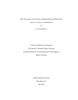 Risk Assessment of the Nonnative Argentine Black and White Tegu