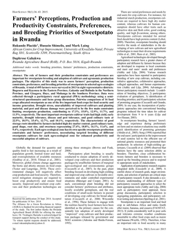 Farmers' Perceptions, Production and Productivity Constraints