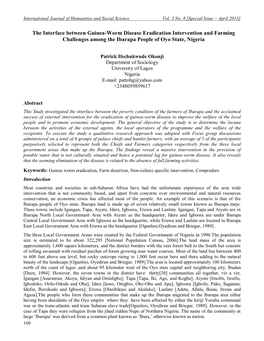 The Interface Between Guinea-Worm Disease Eradication Intervention and Farming Challenges Among the Ibarapa People of Oyo State, Nigeria