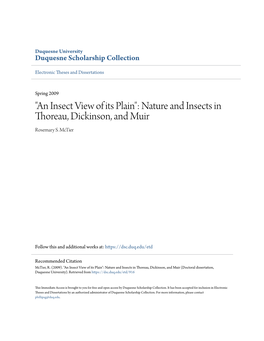 "An Insect View of Its Plain": Nature and Insects in Thoreau, Dickinson, and Muir Rosemary S