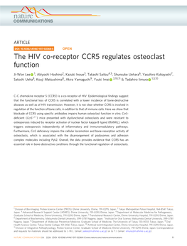 The HIV Co-Receptor CCR5 Regulates Osteoclast Function