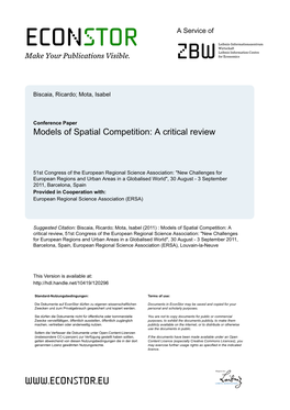 Models of Spatial Competition: a Critical Review