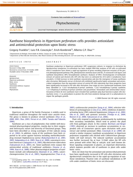 Xanthone Biosynthesis in Hypericum Perforatum Cells Provides Antioxidant and Antimicrobial Protection Upon Biotic Stress