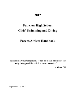 Dear Fairview Swimming and Diving Parents and Athletes