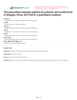 The Association Between Ambient Air Pollution and Scarlet Fever in Qingdao, China, 2014-2018: a Quantitative Analysis