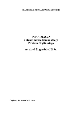 INFORMACJA O Stanie Mienia Komunalnego Powiatu Gryfińskiego