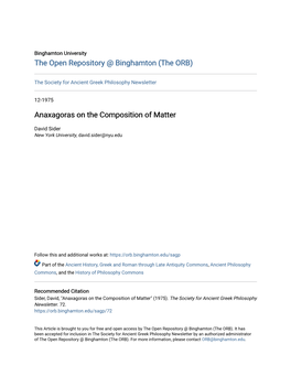 Anaxagoras on the Composition of Matter